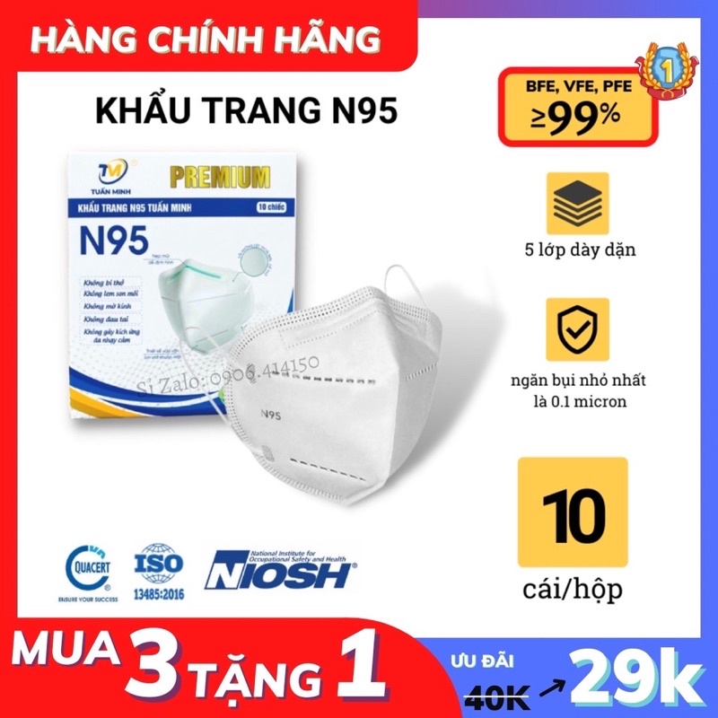 Khẩu Trang Y Tế 4 Lớp N95 Kháng Khuẩn Pro Mask VN.N95 chống bụi mịn ( Hộp 10 cái)