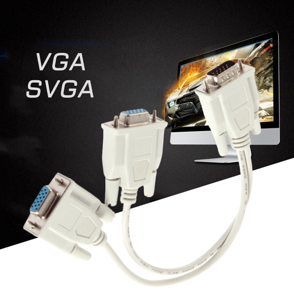 【COD】1 PC to 2 Way VGA SVGA Monitor Dual Video Graphic LCD TFT Y Splitter Cable Lead