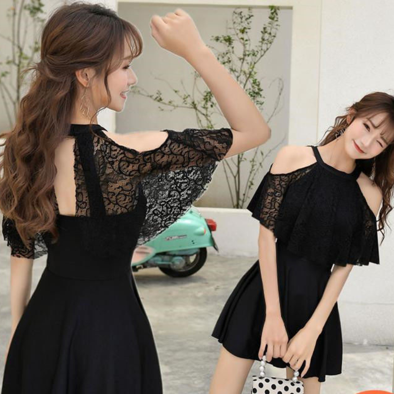 Womens swimwear bigsize korean black short-sleeve swimwear one-piece discreet seductive | BigBuy360 - bigbuy360.vn