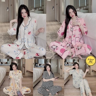 Đồ bộ pijama lụa mặc nhà áo cộc quần dài mango cao cấp họa tiết dễ thương TỐ QUYÊN SHOP