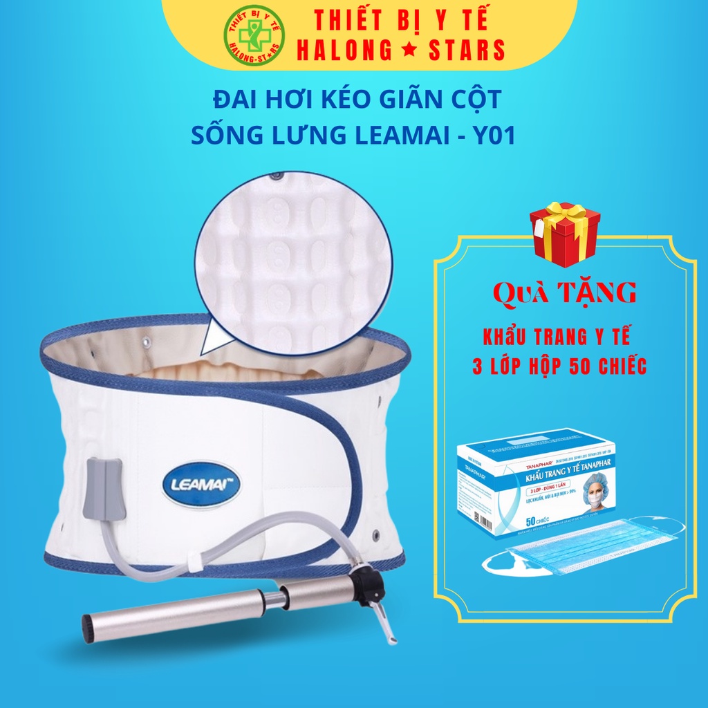 Đai hơi kéo giãn cột sống Leamai Y01 - hỗ trợ đau lưng, thoát vị đệm + Tặng khẩu trang y tế Tanaphar 3 lớp 50 chiếc