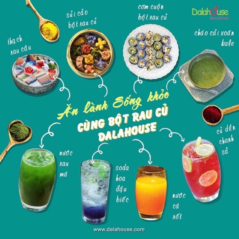 Bột rau củ sấy lạnh hữu cơ Dalahouse - Bột rau ăn dặm, detox giải độc, thanh lọc cơ thể