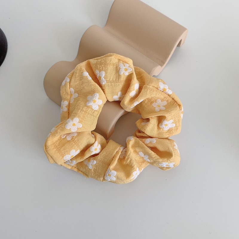 Giao ngẫu nhiên_Dây cột tóc Scrunchies họa tiết hoa cúc trắng dễ thương