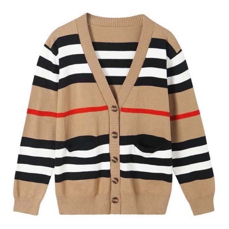 Áo khoác cardigan tay dài nữ sọc ngang burberry len dày dặn - Order taobao quảng châu