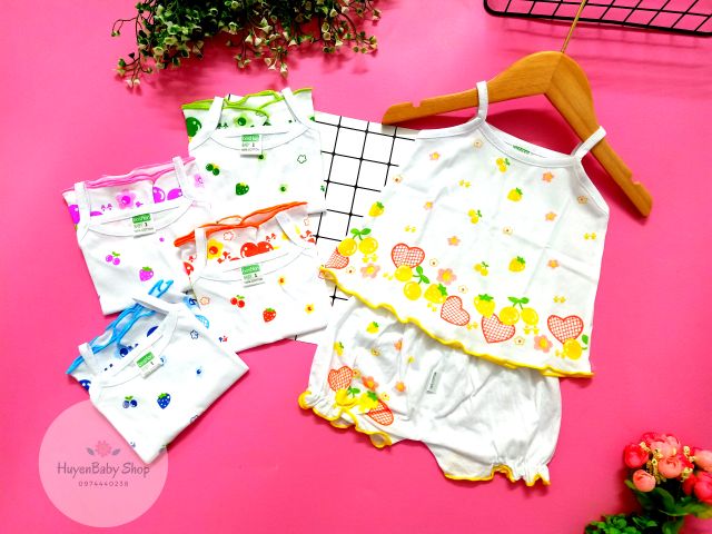 (Loại đẹp) Bộ quần áo 2 dây cotton cho bé gái