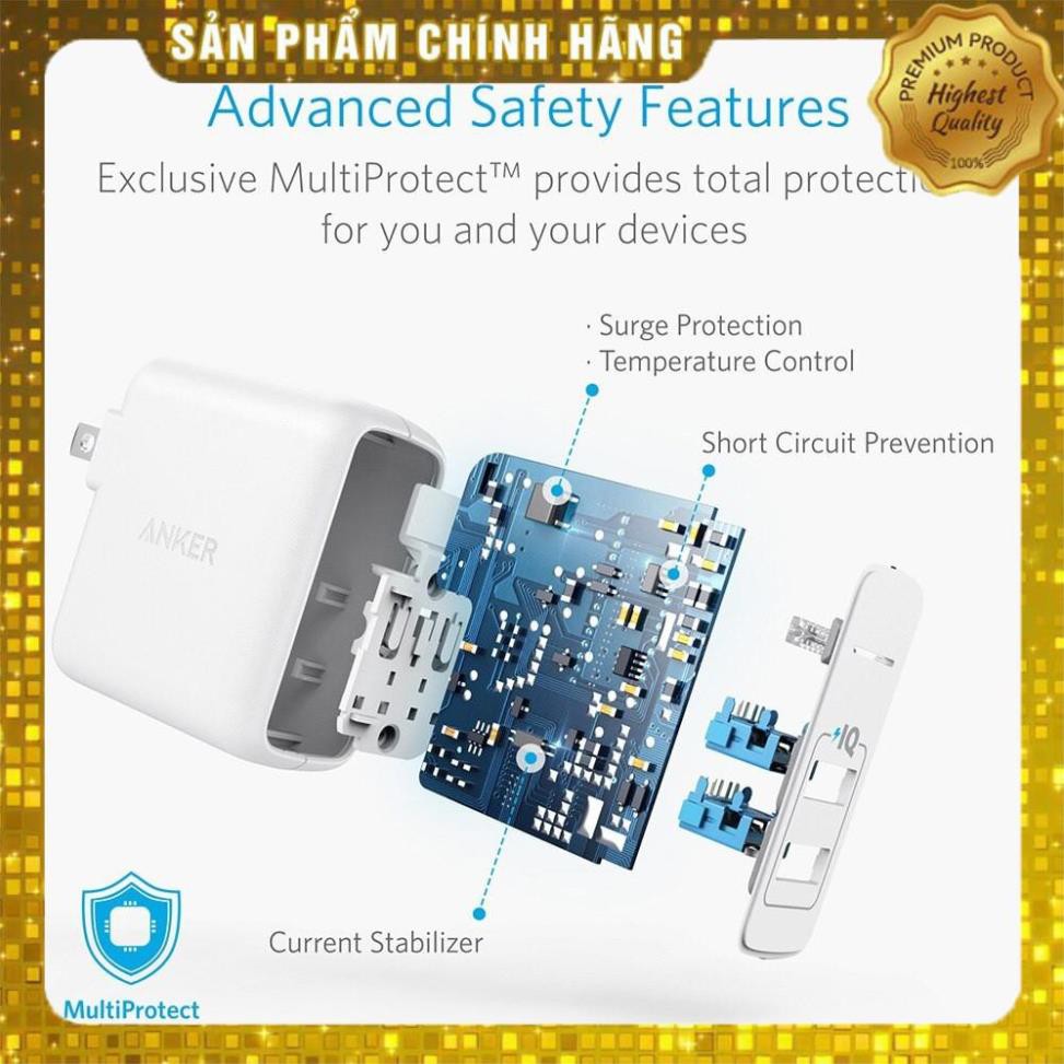 Cóc củ sạc nhanh 24W công nghệ PowerIQ cho điện thoại / máy tính bảng hiệu Anker PowerPort 2 Lite - hàng nhập khẩu