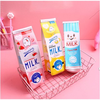 Bóp viết hoạt hình hộp sữa trái cây 3 màu xinh xắn ( túi hộp đựng bút )
