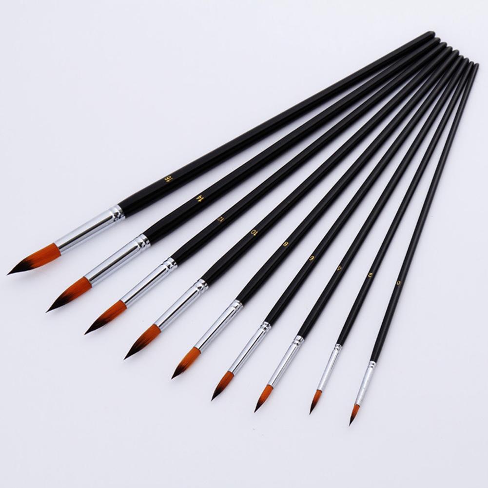 9pcs/Set Paint Brush Pen Wood Handles Oil Painting Watercolor Nylon Accessories Art Supplies Professional Lightweight