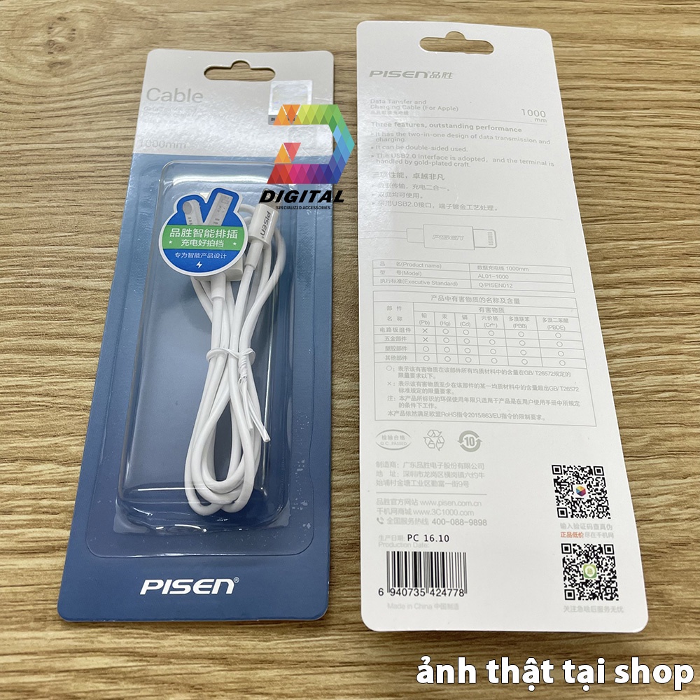 Cáp Sạc Pisen Chính Hãng Dài 1 Mét Dành Cho IPtablet Táo