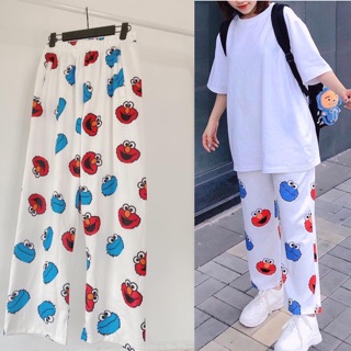 Quần dài thun hoạt hình  ELMO ống suông phong cách trẻ trung năng động