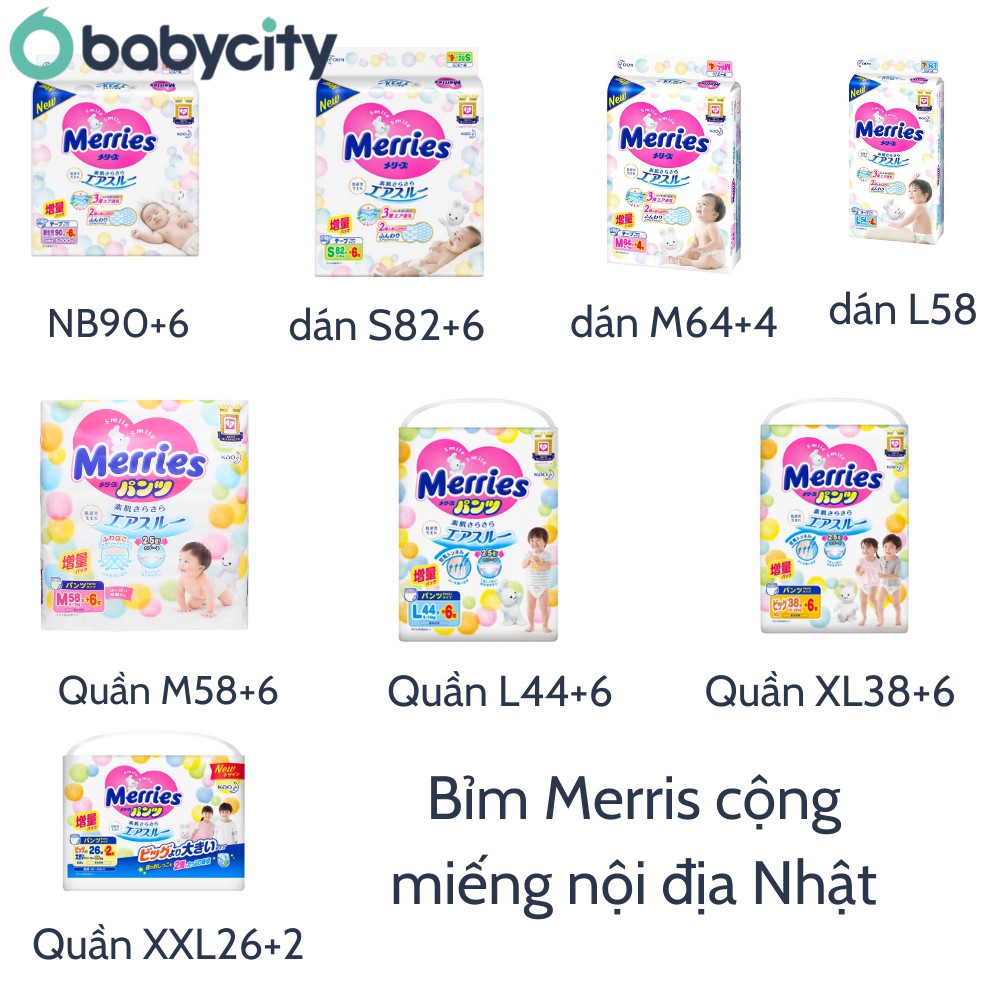 Bỉm / tã MERRIES Nội Địa Nhật Chính Hãng Cộng Miếng Dán/Quần đủ size NB96/S88/M68/M64/L58/L50/XL44/XXL28