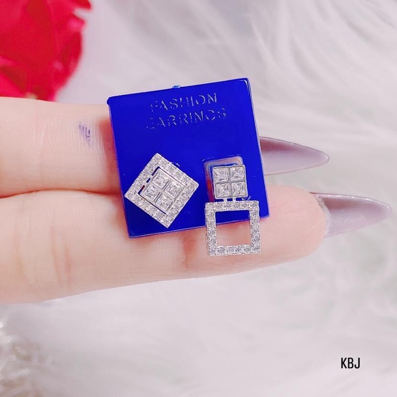 Bông tai nữ bạc ta vuông đá đeo nhiều kiểu xinh xắn - Kho sỉ bạc Nhất Linh