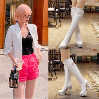 Giày boot cổ cao ngang gối 12cm màu trắng GBCC-02W