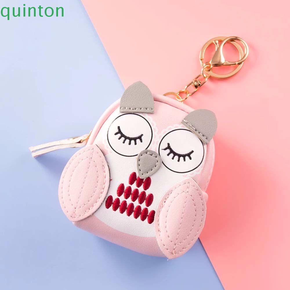 Ví ngắn đựng tiền xu chim cú dễ thương bằng da PU làm móc khóa xe hơi/mặt treo túi balo mini nhiều màu sắc cho nữ