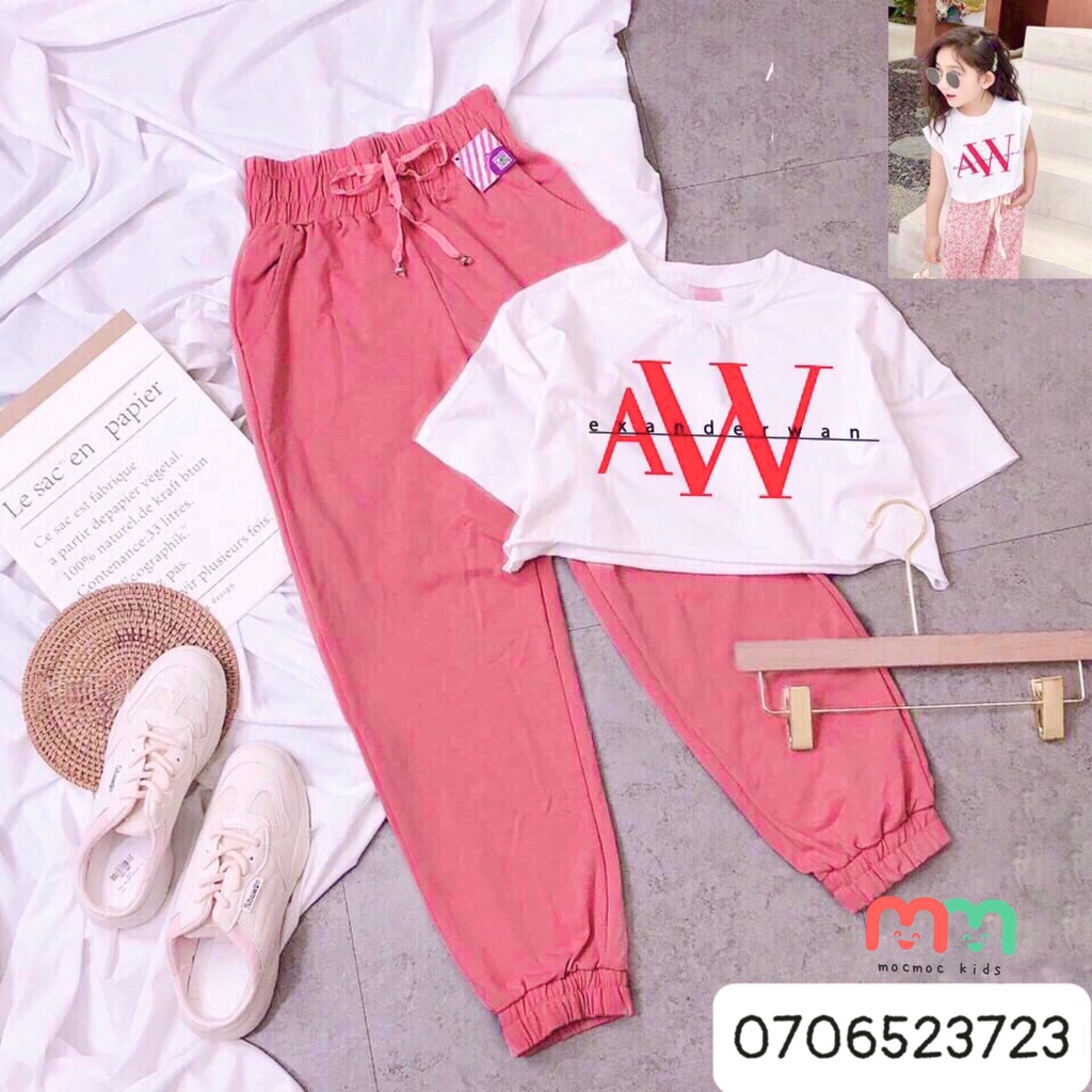 Set thể thao bé gái học nhảy cá tính áo croptop rộng quần jogger thun cotton mềm mịn mát, thấm hút tốt bé 14kg đến 45kg