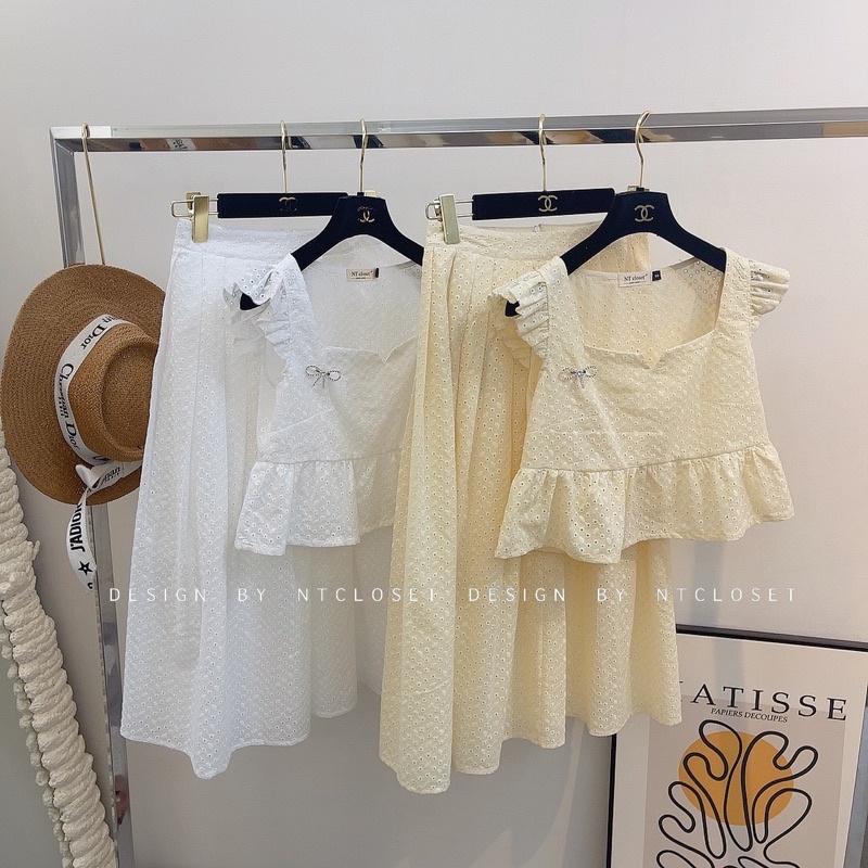 Set áo cánh tiên mix chân váy midi thô boy nt closet