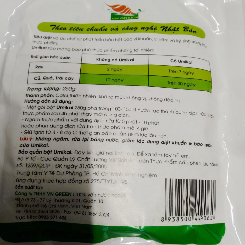 UMIKAI GÓI 250G - Bột thiên nhiên bảo quản nông sản: rau củ quả, trái cây tươi