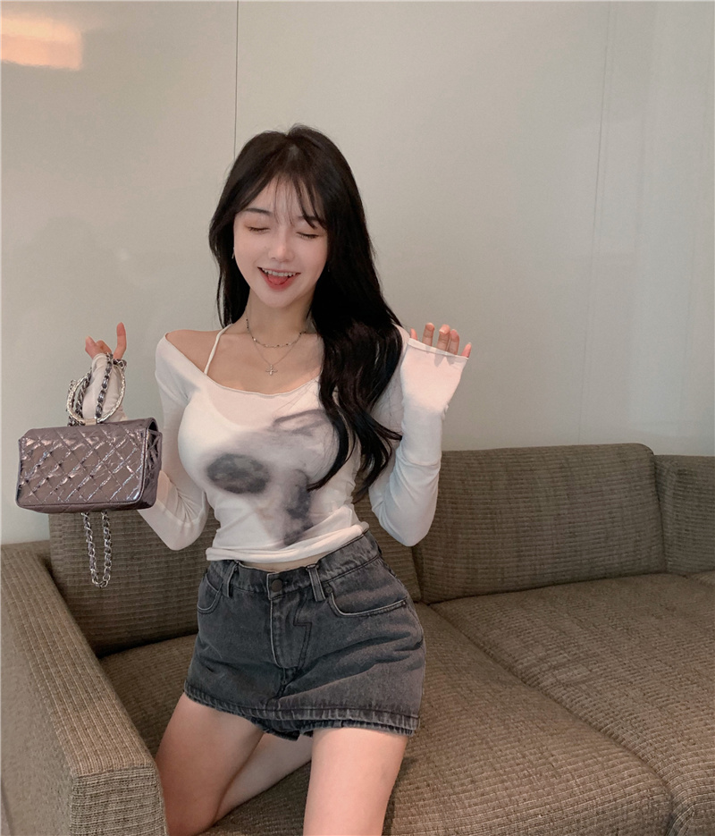 Áo thun tay dài dáng ôm phối màu nhuộm thời trang Hàn Quốc dành cho nữ