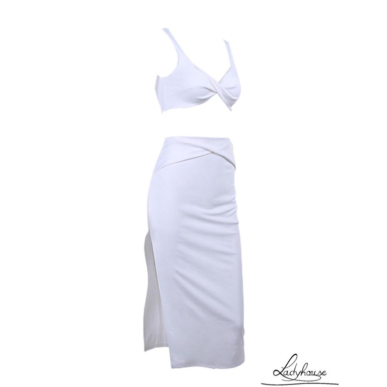 Ld Set Đồ 2 Món Gồm Áo Hai Dây Ngắn Màu Trơn Và Váy Dài Ôm Hông Màu Trắng / Xanh Lá / Cam Dành Cho Bạn Nữ