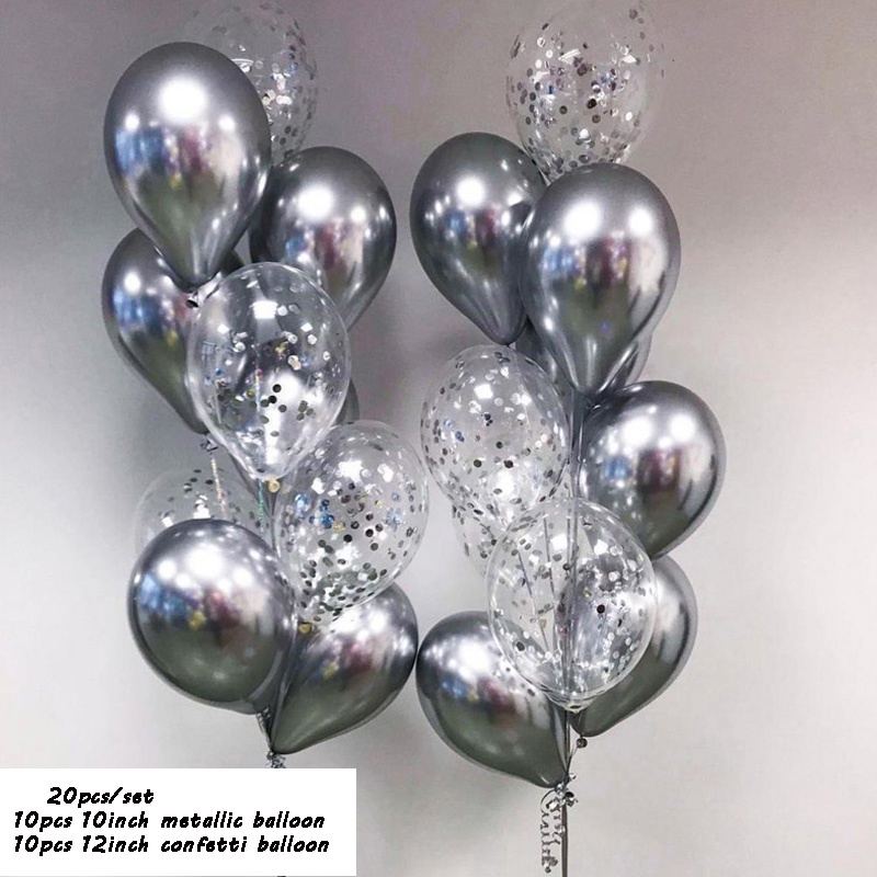 Set 20 Bong Bóng Nhôm Màu Vàng / Bạc Trang Trí Tiệc Sinh Nhật Cho Người Lớn Và Trẻ Em