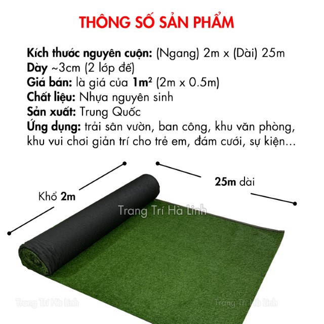 Thảm Cỏ Nhân Tạo Trải Sàn 3cm Hàng Chuẩn Trang Trí Sân Vườn, Ban Công Trong Nhà