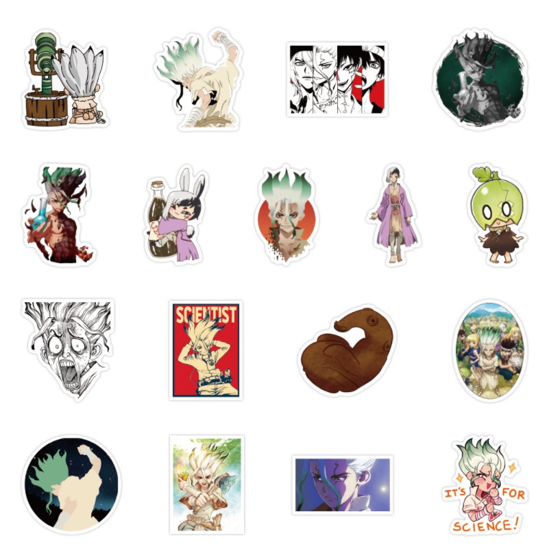 Combo 100 sticker Anime Dr.Stone - Tiến Sĩ Đá không thấm nước dán laptop, vali, mũ bảo hiểm,..