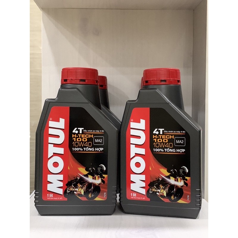 Nhớt XE SỐ Motul H-Tech 100, 1L, SAE 10W40, API SN, JASO MA2, 100% Tổng Hợp