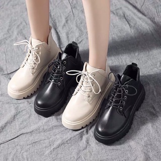 Giày Bốt Boots Martin Nữ Cổ Thấp Đế Cao 4 Phân Siêu Nhẹ Cột Dây Màu Đen Trắng Kem Ulzzang Hàn Quốc Cá Tính