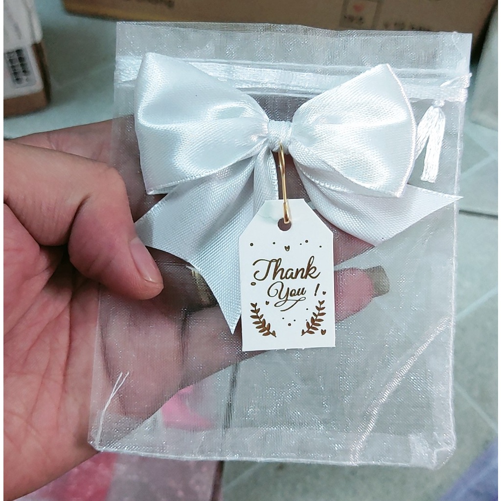 Túi vải voan có nơ kèm logo chữ thank you