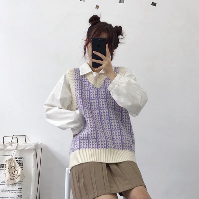 Áo Gile Len Nữ Quảng Châu, Áo Len Gile Kẻ Đơn Giản Dễ Thương Chất Cực Đẹp Luôn | BigBuy360 - bigbuy360.vn