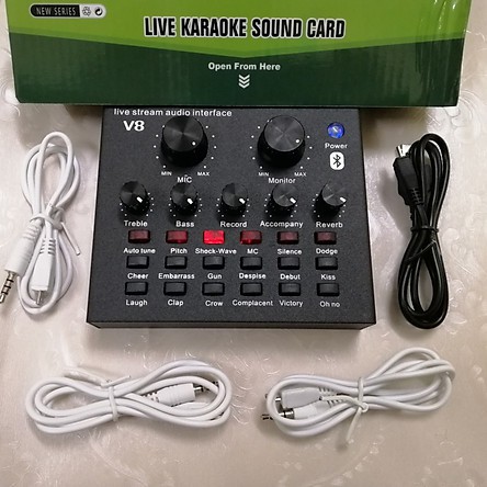 Sound Card V8 Cao Cấp Có Kết Nối KHông Dây Bluetooth Dành Cho Mic Thu Âm- Livetream - Karaoke