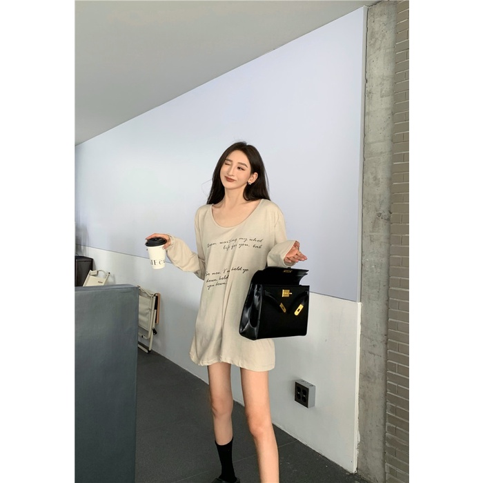 Cocory vn Áo Thun Tay Dài Dáng Rộng In Chữ Kiểu Vintage Cá Tính Cho Nữ