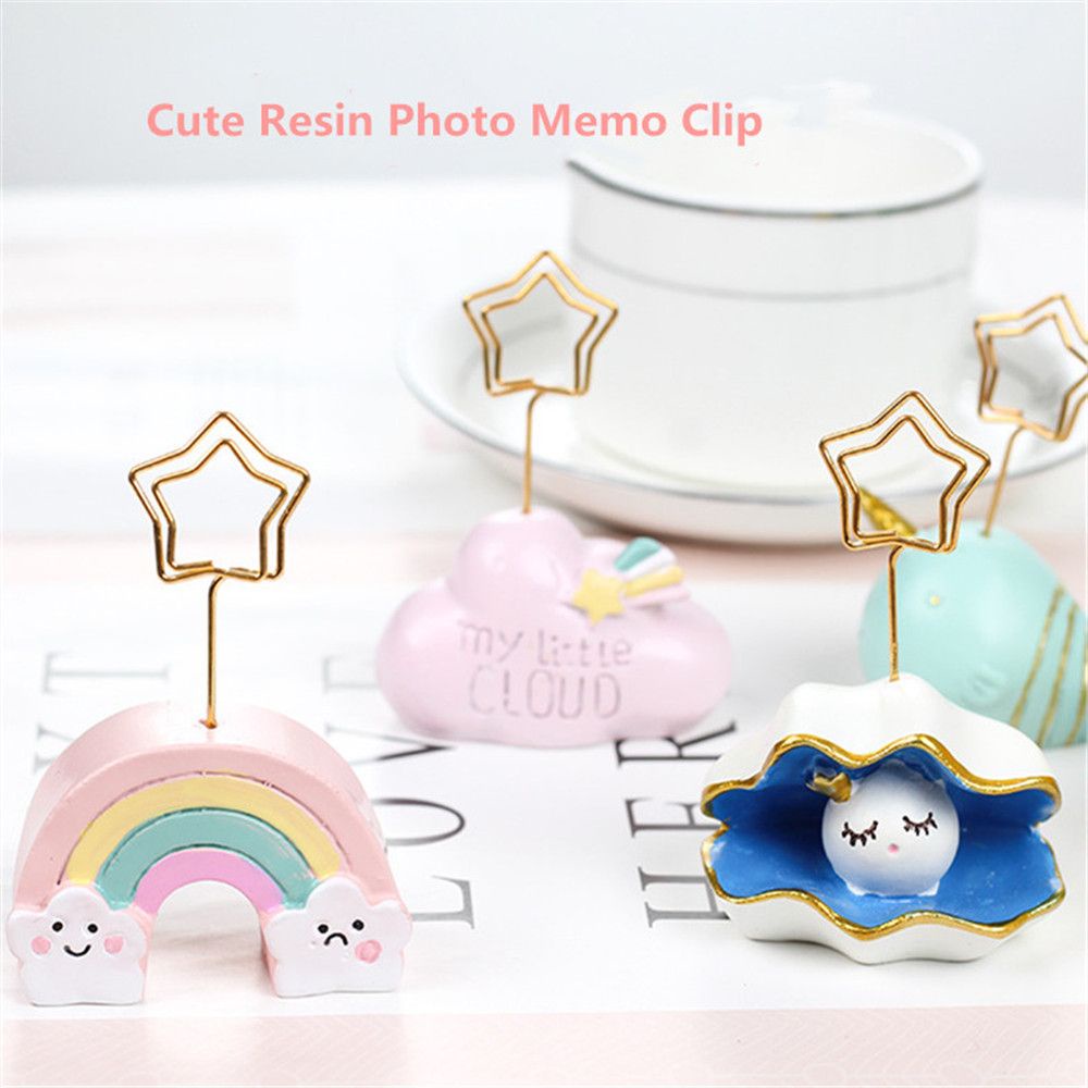 Giá đỡ kẹp hình ảnh/ giấy note bằng nhựa resin hình đám mây màu cầu vồng dễ thương trang trí bàn tiệc cưới