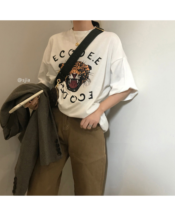 NRVP Áo thun ngắn tay dáng rộng phong cách Hàn Quốc thời trang 2021 dành cho nữ