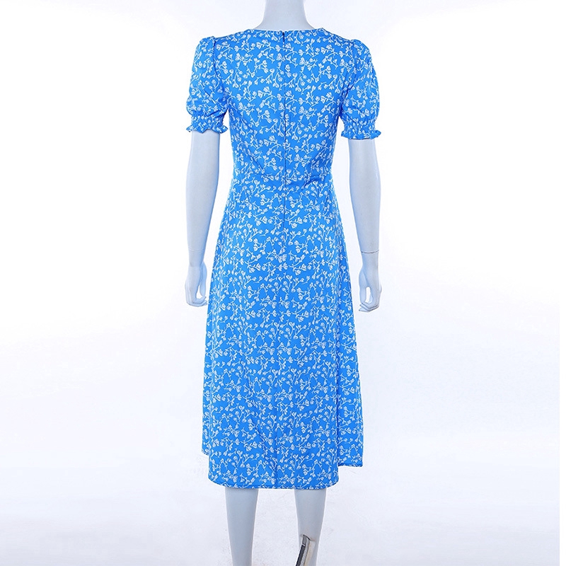 Fashion Women Flower Print Split Square Neck Short Sleeve Casual Pretty Midi Dress | BigBuy360 - bigbuy360.vn