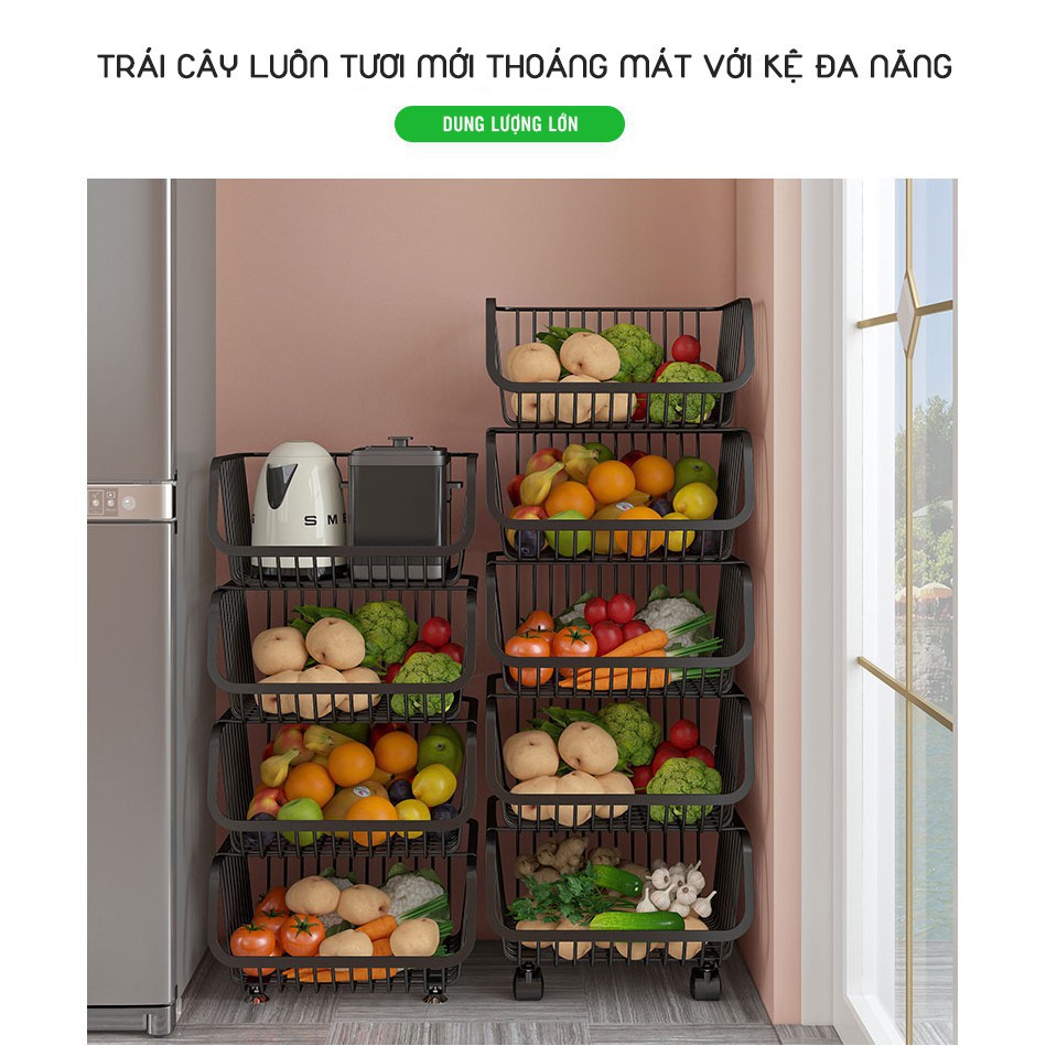 Kệ Rau Củ Đa Năng Di Động 4,5 tầng