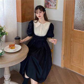[CÓ SẴN] [KÈM ẢNH THẬT] Váy đầm dài tiểu thư đen phối trắng phong cách cổ điển Retro Vintage Taobao mới 2022 V062