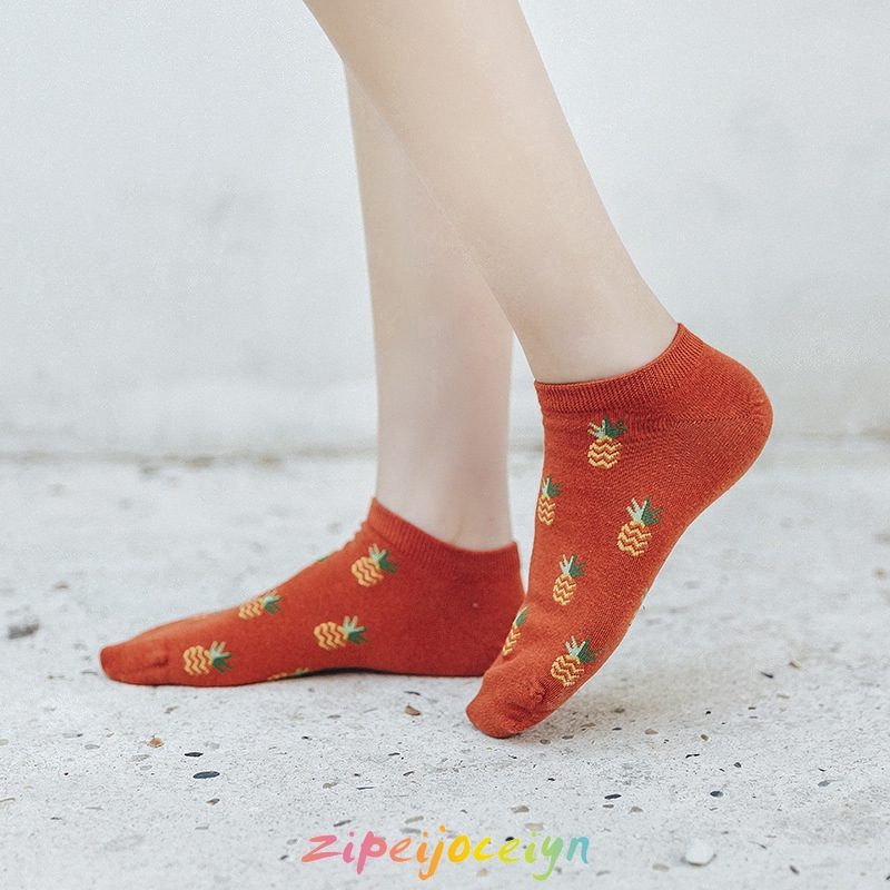 Vớ cổ thấp in họa tiết trái cây dễ thương cho nữ