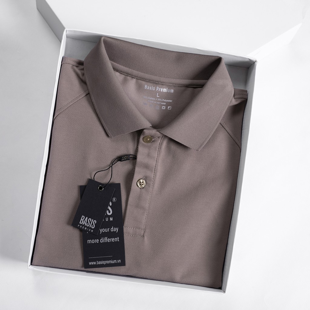 Áo polo nam màu xanh lịch lãm trơn phối gân dọc Basis đơn giản BASIS APL37