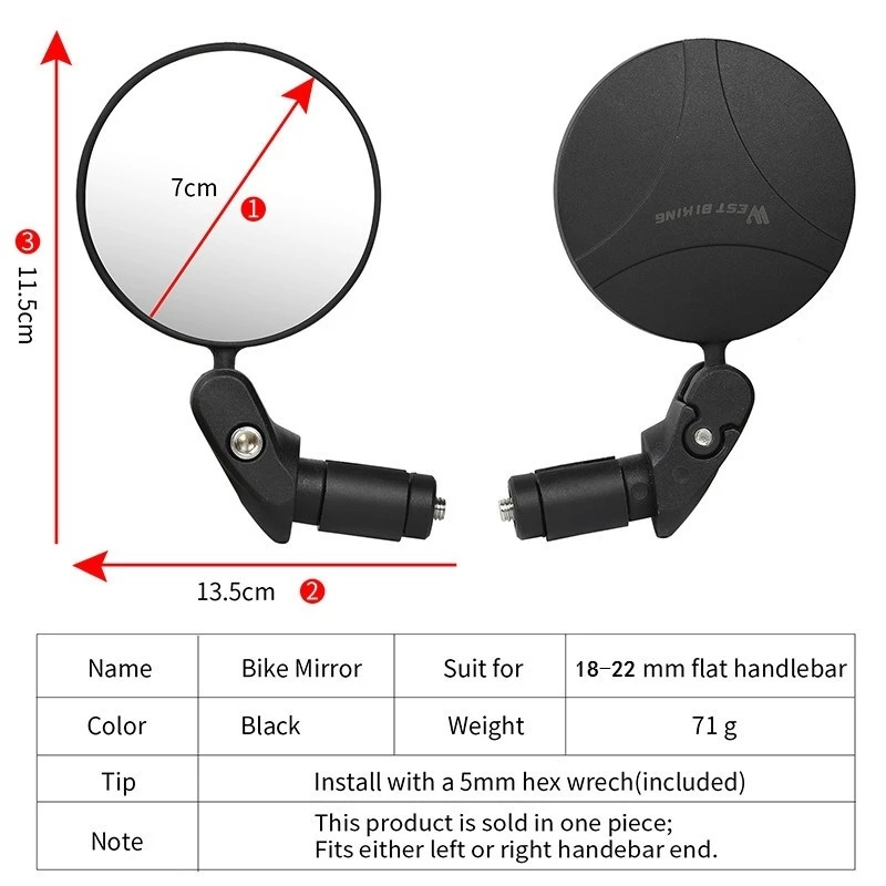 Gương Chiếu Hậu Lồi Xe Đạp Điều Chỉnh 360° Phụ Kiện Xe Đạp/ Xe Đạp Góc Rộng Xoay Được
