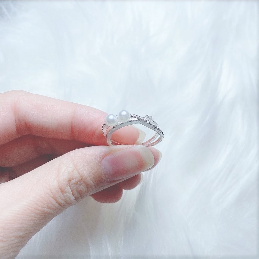 Nhẫn bạc nữ kiểu xoắn đính hạt trai nhân tạo, Nhẫn hở free size - Trang sức bạc Evasilver