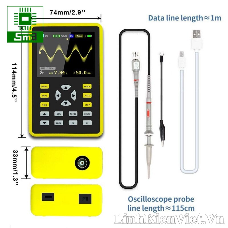 Máy hiện sóng cầm tay FNIRSI-5012H 100MHz, 5012H Oscilloscope 100MHz tốc độ lấy mẫu 500Ms/s