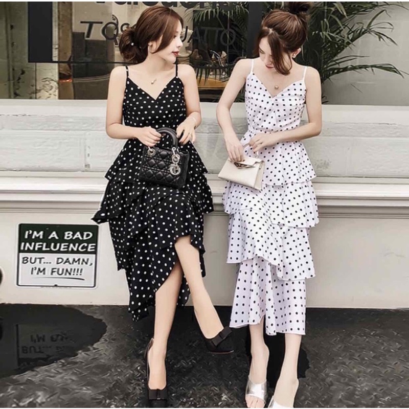 VÁY CHẤM BI 2 DÂY CHUN EO CÓ SIZE