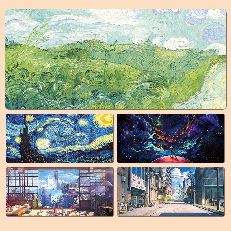 Lót chuột, pad chuột 80x30cm, 90x40cm  cỡ lớn Van Gogh bức tranh sơn dầu phong cảnh phong cảnh nghệ thuật sáng tạo