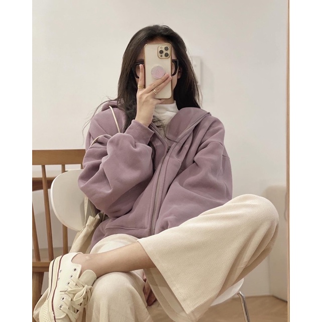 [Ảnh thật cuối] Áo khoác nỉ Hoodie có mũ tay bồng form rộng gam màu Pastel phong cách Hàn Quốc