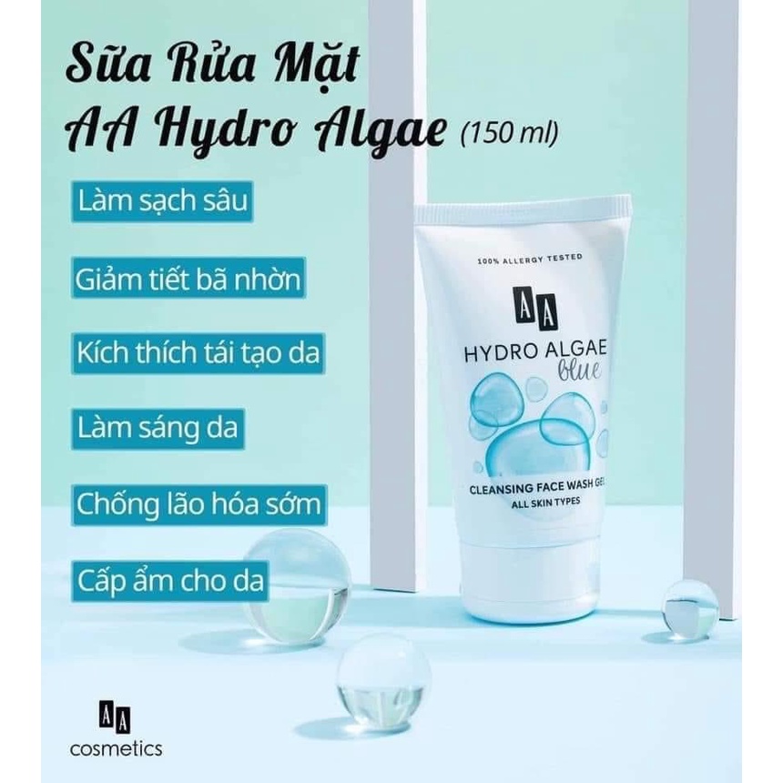 Sữa rửa mặt dưỡng ẩm Cosmetics Hydro Algae AA cómetics