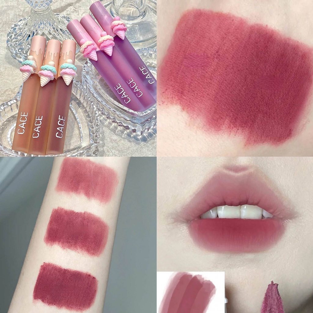 Set 3 Son Kem Lì Nhung Mịn Thiết Kế Hình Que Kem Hoạt Hình Dễ Thương