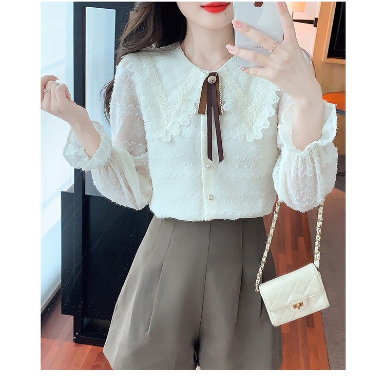 Áo Ren Cổ Búp Bê Tay Dài Phong Cách Phương Tây Thanh Lịch Dành Cho Nữ * * * &