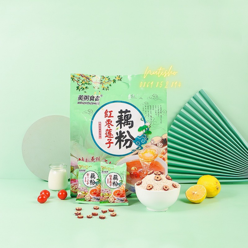 Bột Củ Sen ngũ cốc Mix táo đỏ Ăn Kiêng, Dưỡng Nhan Meizoushike - TÚI XANH 500G