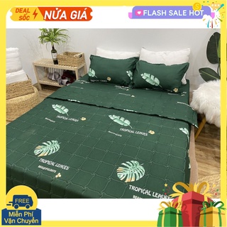 [XẢ GẤP]Drap ga giường 1m8x2m vải cotton poly mẫu lá khoai mới